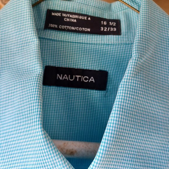 Turquoise NAUTICA cotton check shirt Size  16/16.5 - Picture 2 of 2